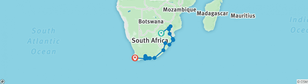 Image of a map showing the route of the tour