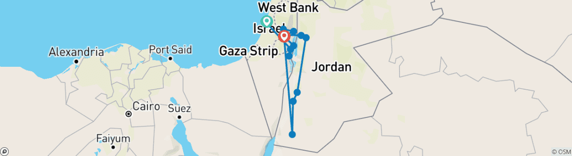 Image of a map showing the route of the tour
