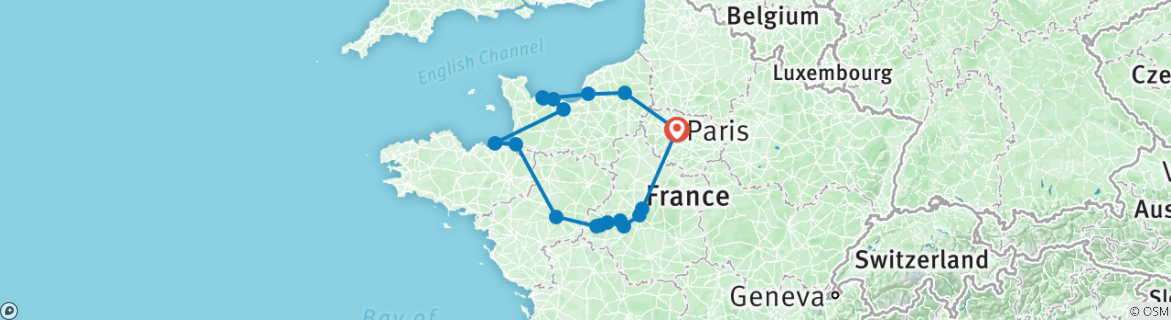 Image of a map showing the route of the tour