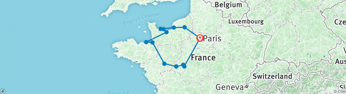 Image of a map showing the route of the tour