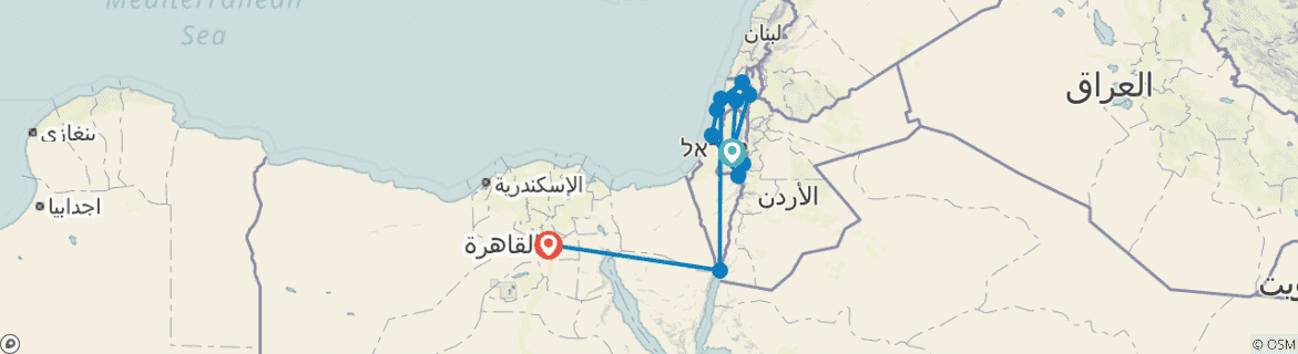 Image of a map showing the route of the tour