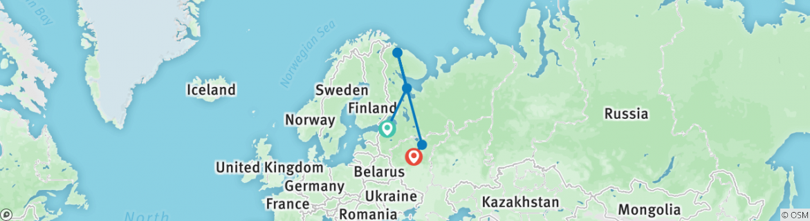 Image of a map showing the route of the tour