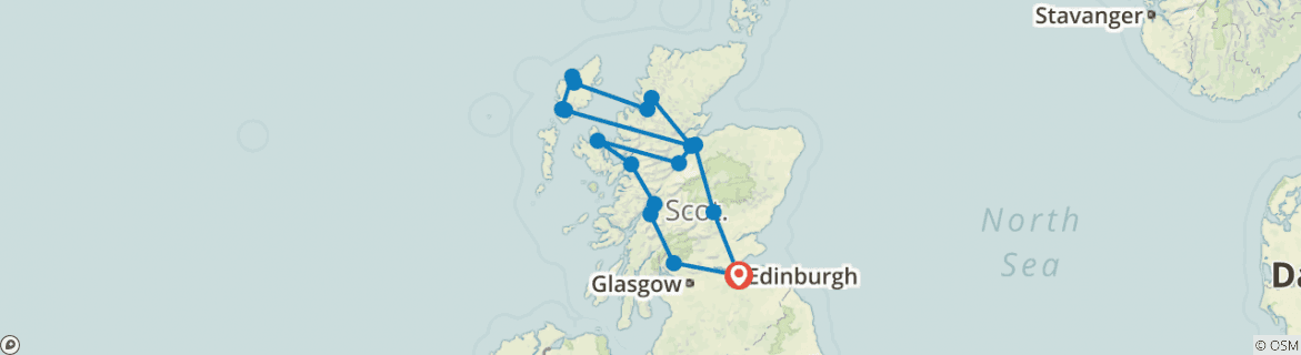 Image of a map showing the route of the tour