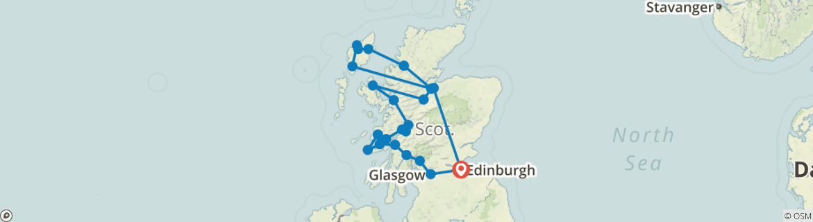 Image of a map showing the route of the tour