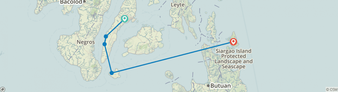 Image of a map showing the route of the tour
