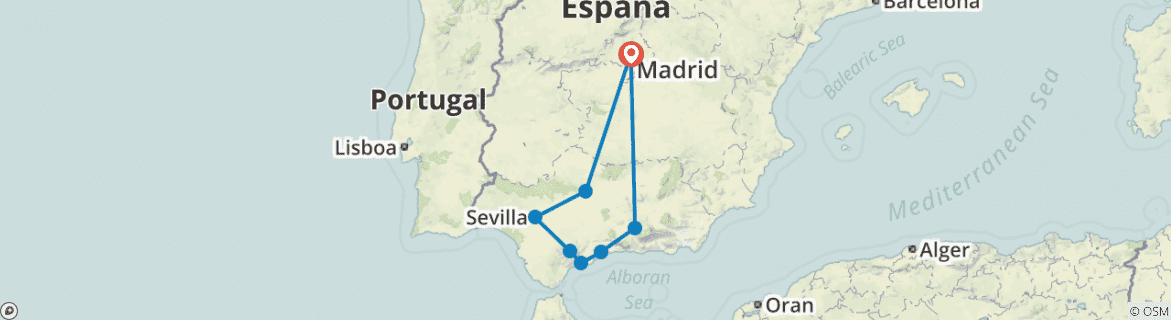 Image of a map showing the route of the tour
