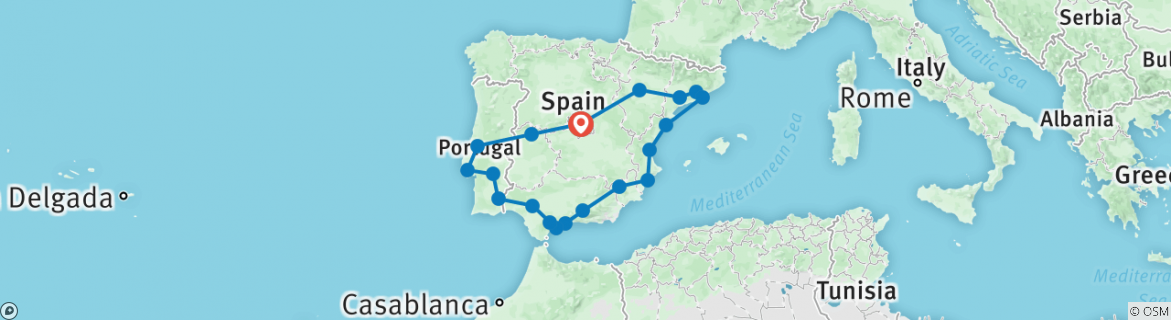 Image of a map showing the route of the tour