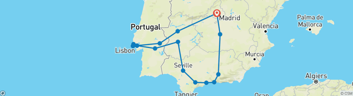 Image d'une carte montrant l'itinéraire du circuit
