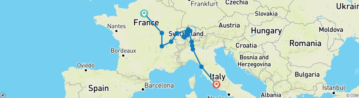Image d'une carte montrant l'itinéraire du circuit