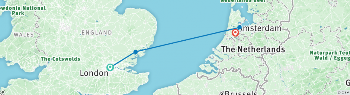 Image of a map showing the route of the tour
