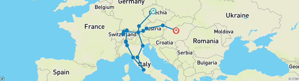 Karte mit der Reiseroute