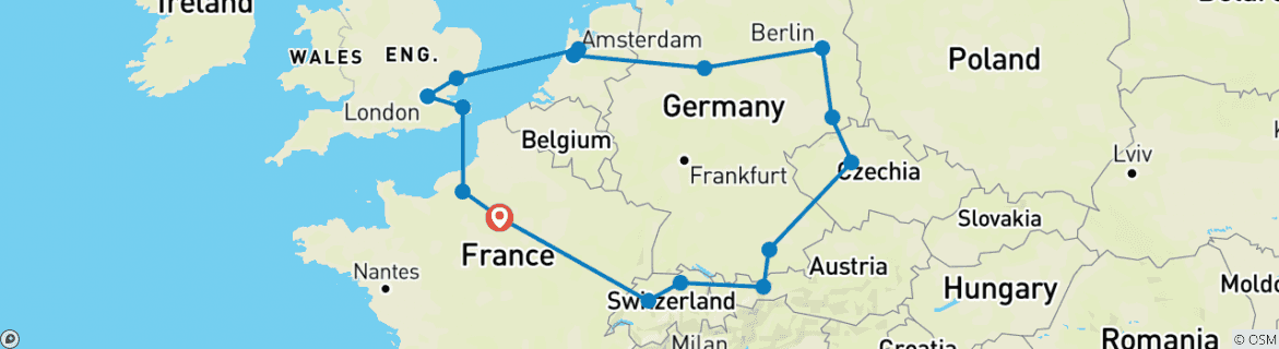 Karte mit der Reiseroute