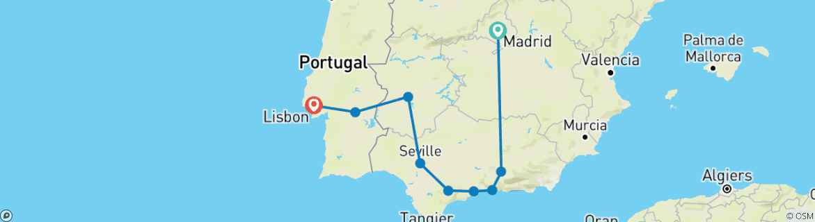 Image d'une carte montrant l'itinéraire du circuit