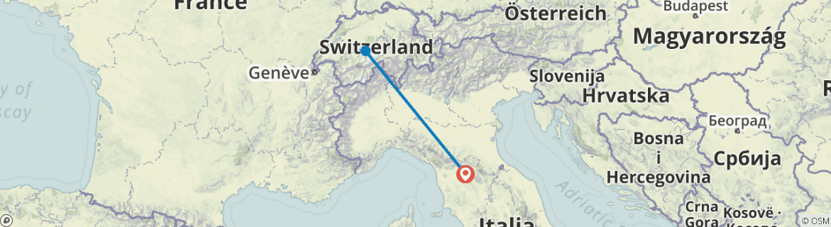 Image of a map showing the route of the tour