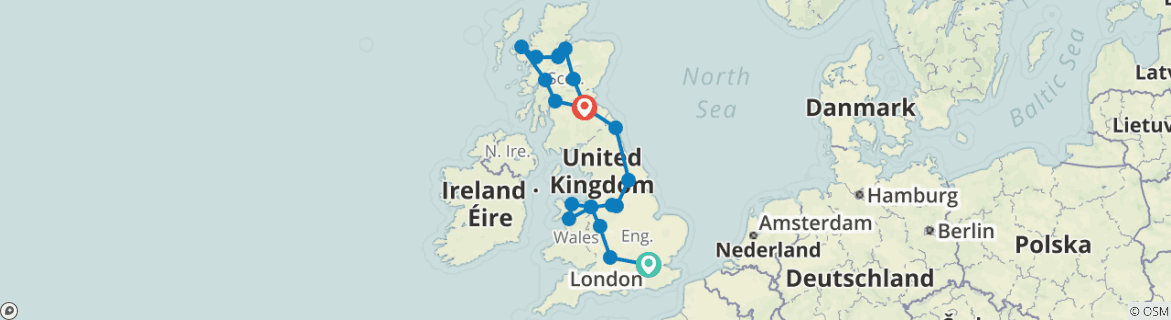 Image of a map showing the route of the tour
