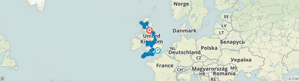 Image of a map showing the route of the tour