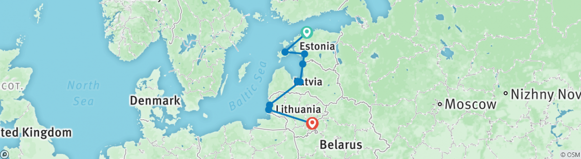 Image of a map showing the route of the tour