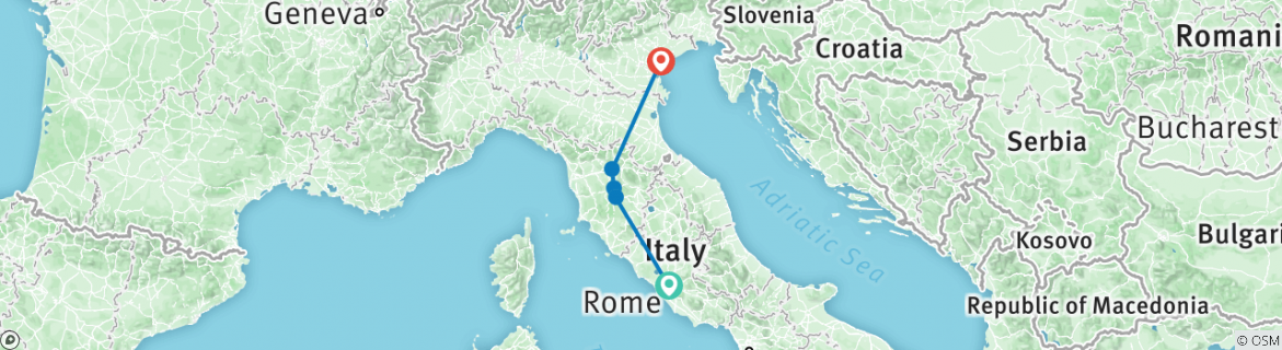 Image of a map showing the route of the tour
