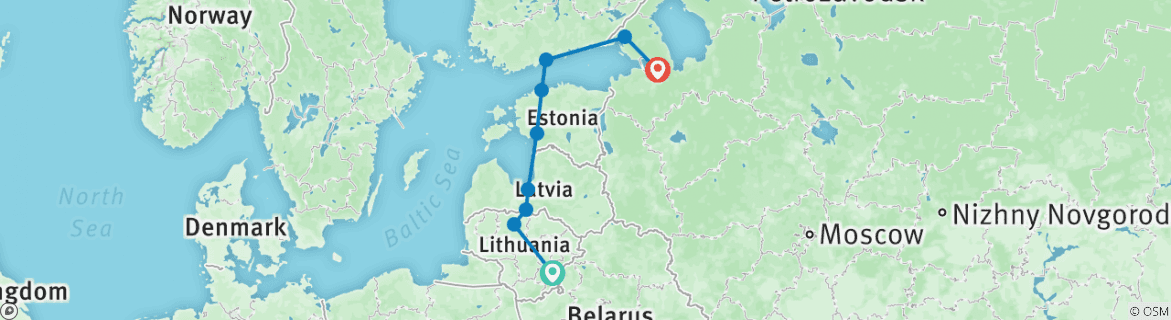 Image of a map showing the route of the tour