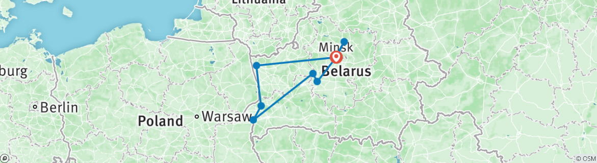 Image of a map showing the route of the tour