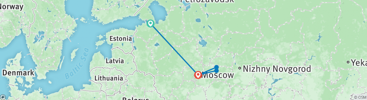 Image of a map showing the route of the tour