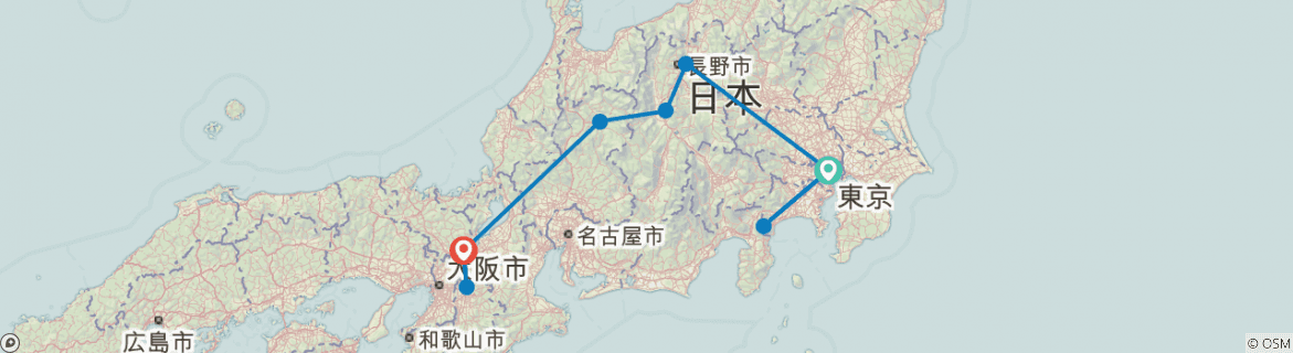 Image of a map showing the route of the tour