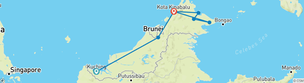 Image d'une carte montrant l'itinéraire du circuit