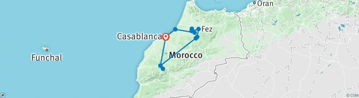 Image of a map showing the route of the tour