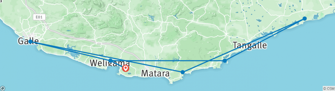 Image of a map showing the route of the tour