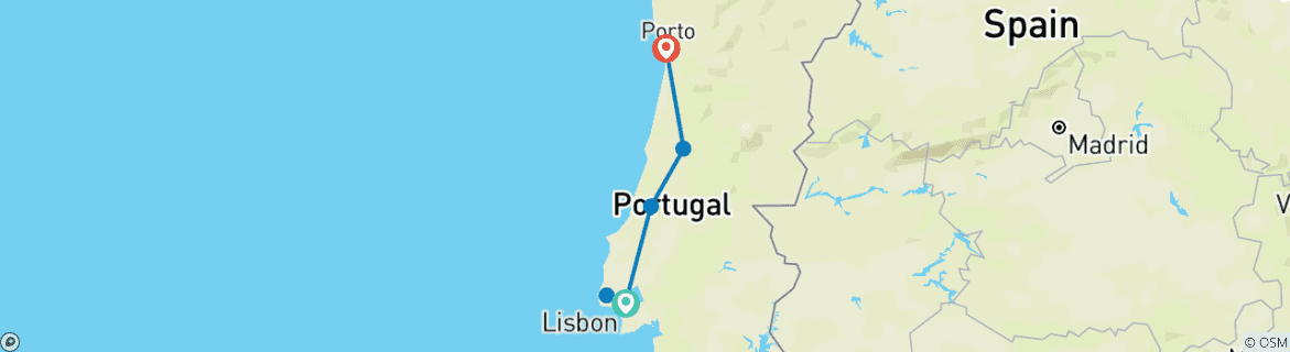 Carte du circuit Les points forts du Portugal