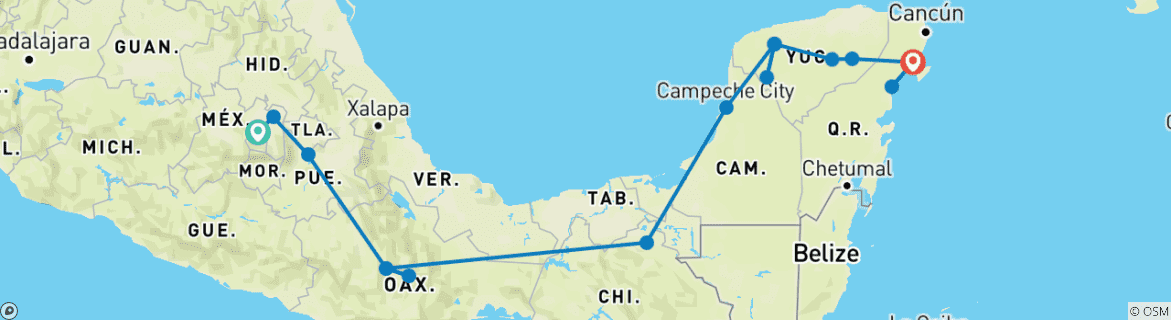 Image d'une carte montrant l'itinéraire du circuit