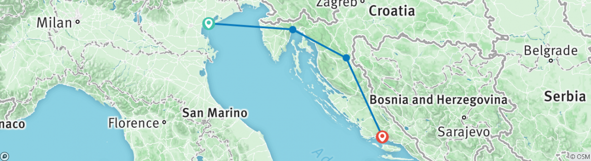 Image of a map showing the route of the tour