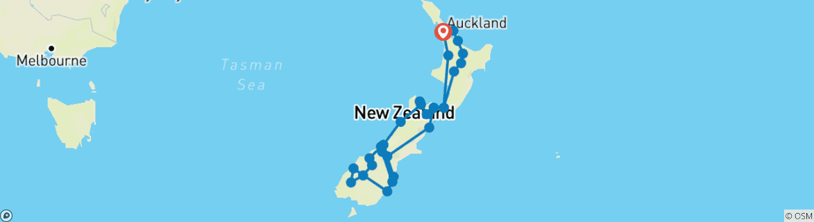 Image of a map showing the route of the tour