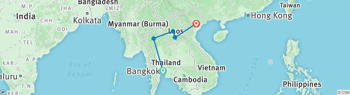 Image of a map showing the route of the tour