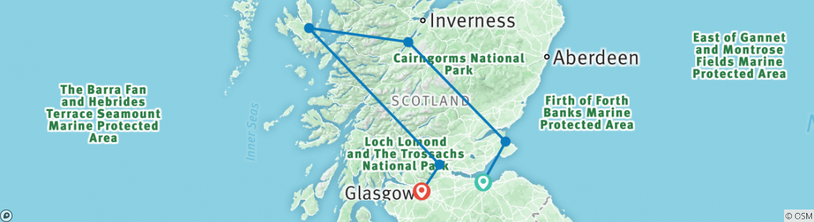 Image of a map showing the route of the tour
