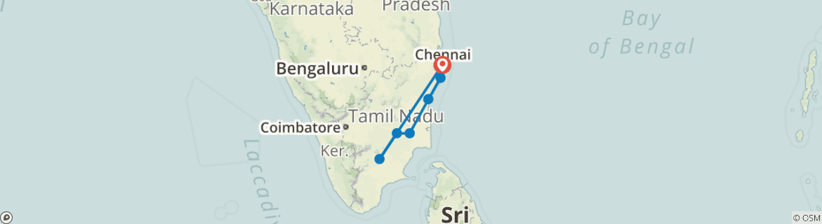 Image of a map showing the route of the tour