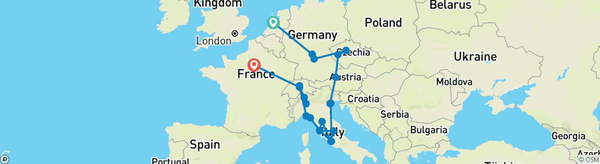 Karte mit der Reiseroute