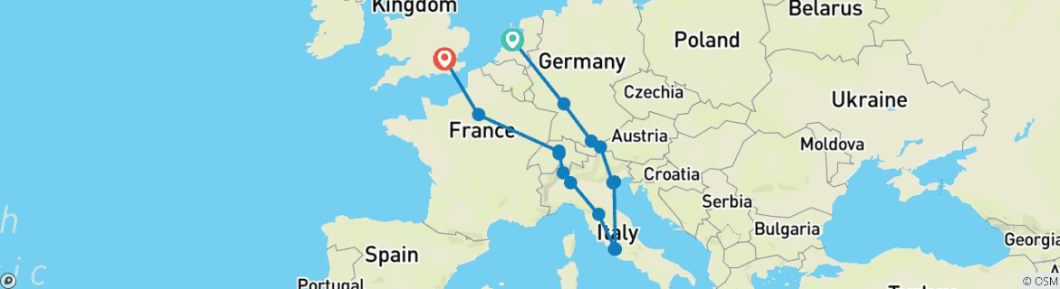 Karte mit der Reiseroute