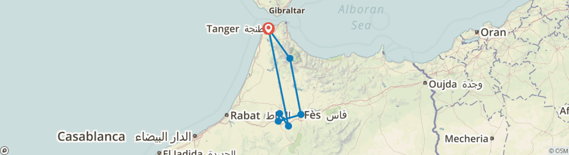 Image of a map showing the route of the tour