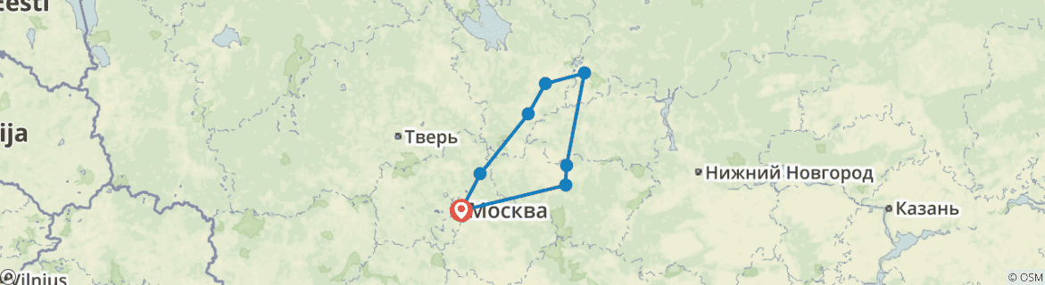 Image of a map showing the route of the tour