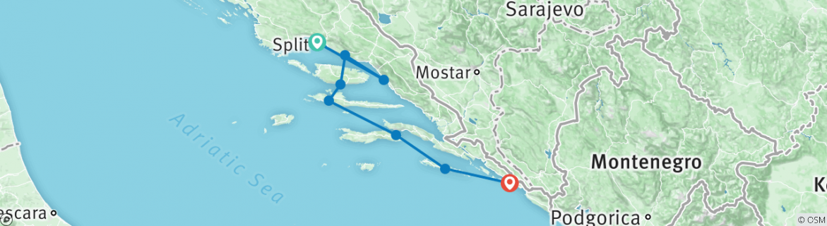 Image of a map showing the route of the tour