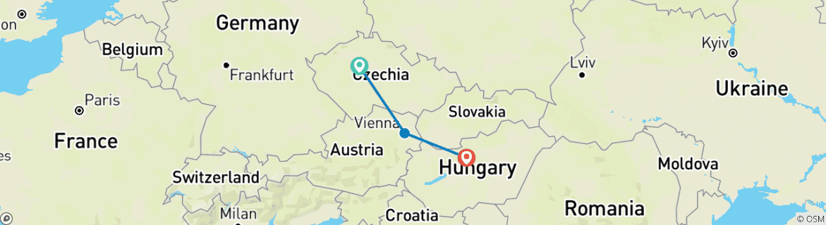 Image of a map showing the route of the tour