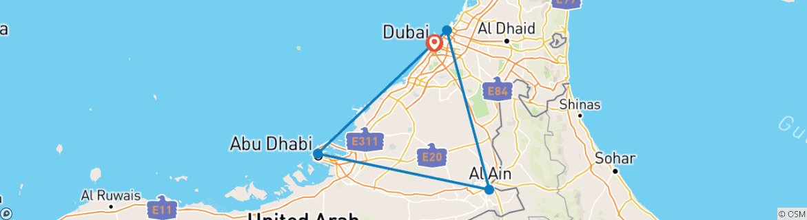 Image of a map showing the route of the tour