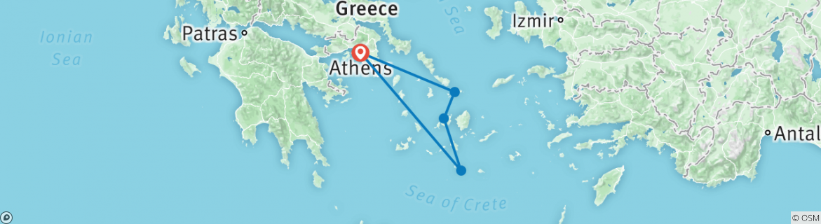 Image of a map showing the route of the tour