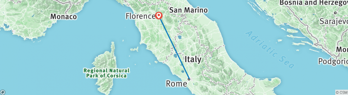 Image of a map showing the route of the tour