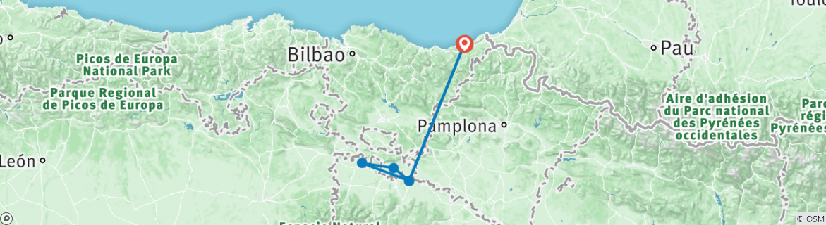 Image of a map showing the route of the tour