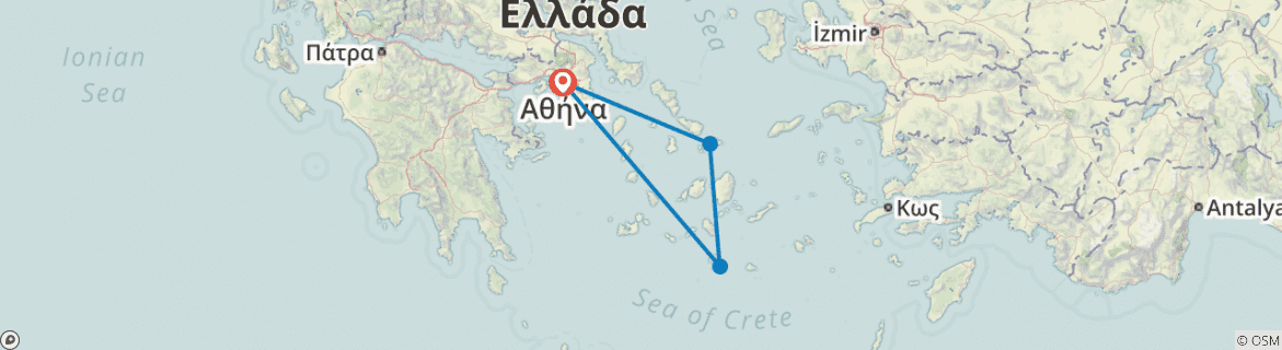 Image of a map showing the route of the tour
