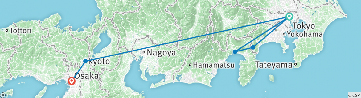 Image of a map showing the route of the tour