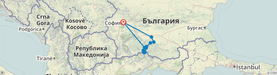Image of a map showing the route of the tour