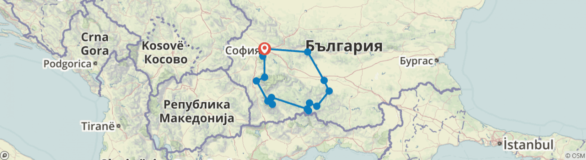 Image of a map showing the route of the tour
